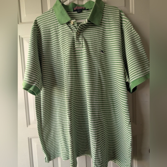 Vineyard and Vines Green/White Striped Polo Shirt - Picture 1 of 4